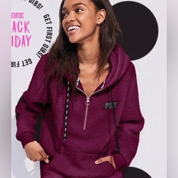 PINK Victoria's Secret Tops - PINK Victoria's Secret Sherpa Quarter Zip Hoodie